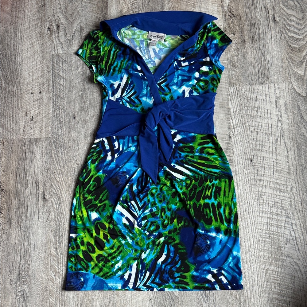 Joseph Ribkoff Blue and Green Patterned Dress